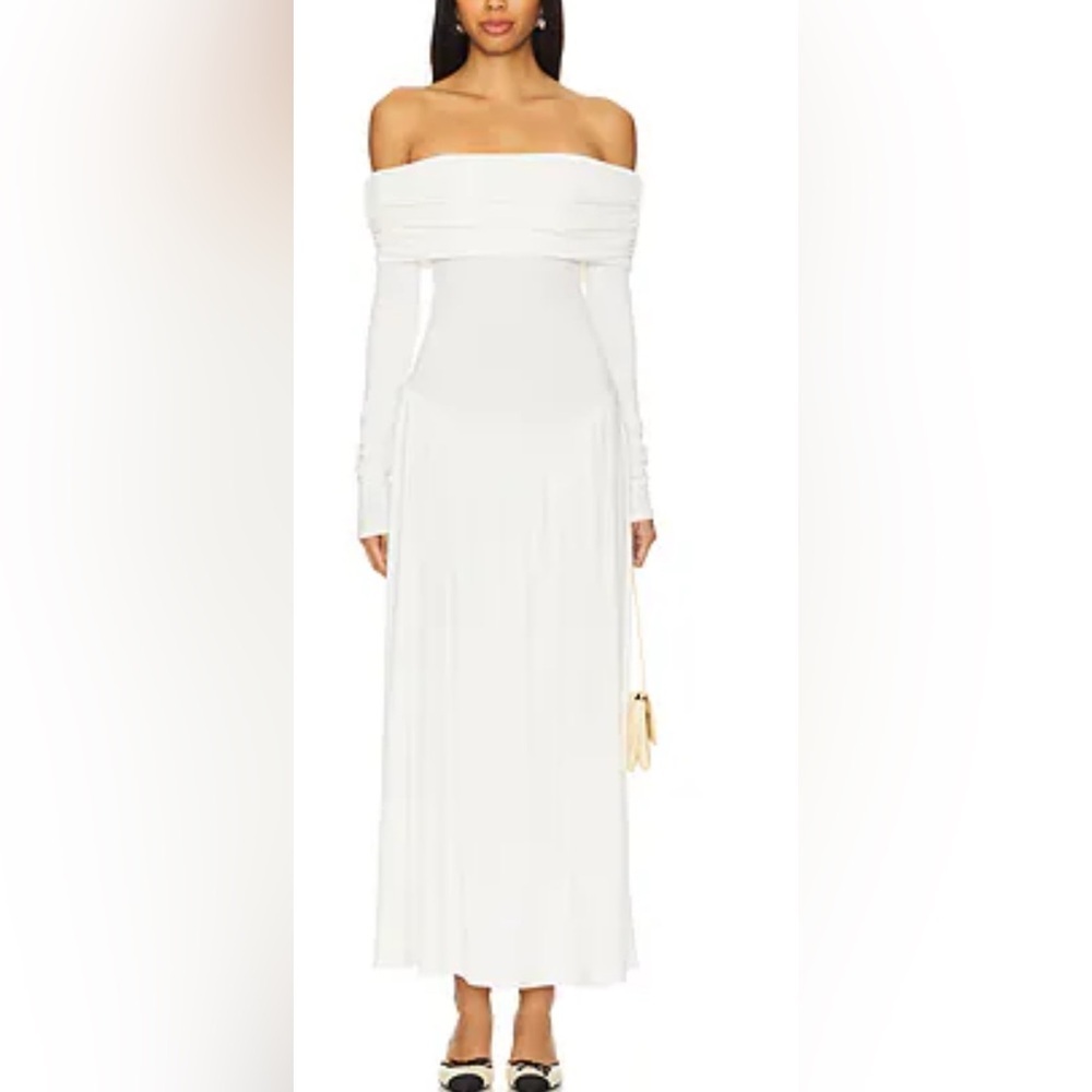 WeWoreWhat Off-Shoulder Long Sleeve Midi Dress in White